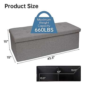 GLAXYFUR 43.3 inch Folding Storage Ottoman Bench - Durable & Stylish