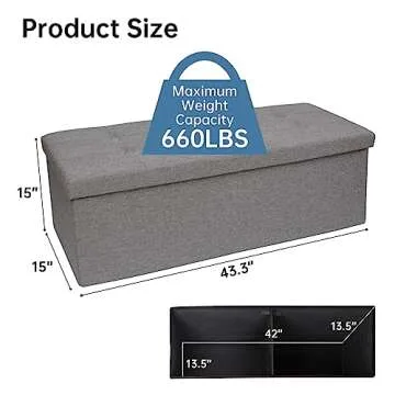 GLAXYFUR 43.3 inch Folding Storage Ottoman Bench - Durable & Stylish