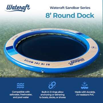 Wateraft 8 ft x 8 ft Inflatable Round Floating Dock, Water Raft, Pad & Boat Docking Station for Lake, Pool, Beach & Ocean, w/ D-rings, Multicolor