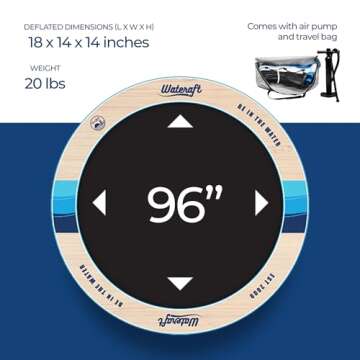 Wateraft 8 ft x 8 ft Inflatable Round Floating Dock, Water Raft, Pad & Boat Docking Station for Lake, Pool, Beach & Ocean, w/ D-rings, Multicolor