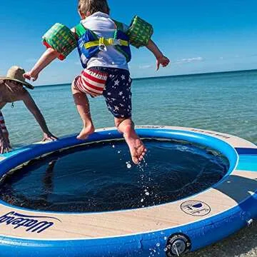 Wateraft 8 ft x 8 ft Inflatable Round Floating Dock, Water Raft, Pad & Boat Docking Station for Lake, Pool, Beach & Ocean, w/ D-rings, Multicolor