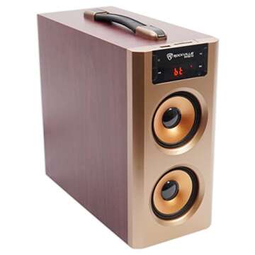 Rockville RHB70 Home Theater Compact Powered Speaker System w Bluetooth/USB/FM, Cherry Wood