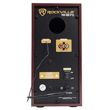 Rockville RHB70 Home Theater Compact Powered Speaker System w Bluetooth/USB/FM, Cherry Wood