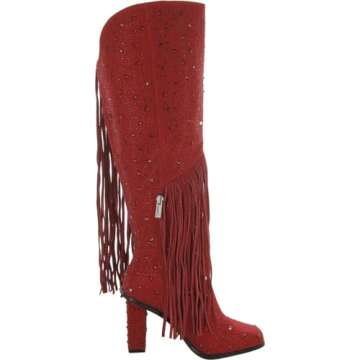 Jessica Simpson Women's Asire Fringe Knee Boot, Wicked Red, 5