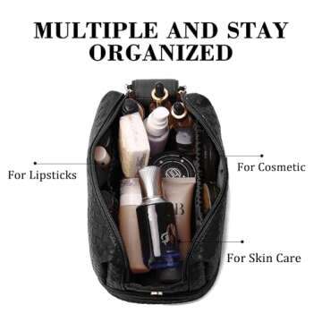 Cfocto Makeup Bags PU Leather Travel Cosmetic Bags for Women Double Layer Large Capacity Travel Cosmetic Organizer Toiletry Wash Bags for Girls Ladies Black