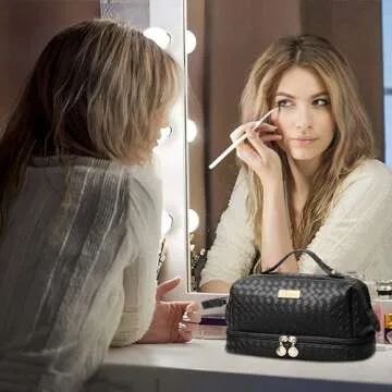 Cfocto PU Leather Makeup Bags for Travel - Black