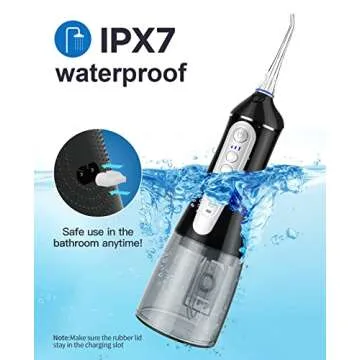 Elifloss Water Dental flosser Oral Irrigator with 4 Modes, 7 Tips, Adjustable Intensity IPX7 Waterproof Black