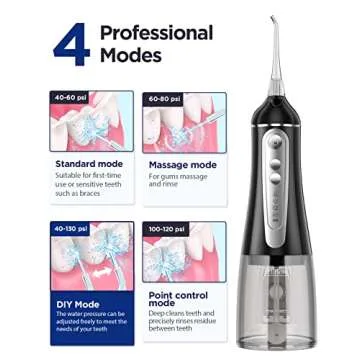 Elifloss Water Dental flosser Oral Irrigator with 4 Modes, 7 Tips, Adjustable Intensity IPX7 Waterproof Black