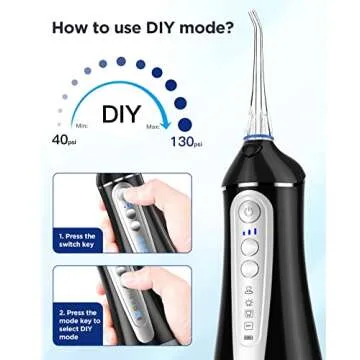 Elifloss Water Dental flosser Oral Irrigator with 4 Modes, 7 Tips, Adjustable Intensity IPX7 Waterproof Black