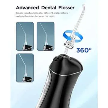 Elifloss Water Dental flosser Oral Irrigator with 4 Modes, 7 Tips, Adjustable Intensity IPX7 Waterproof Black