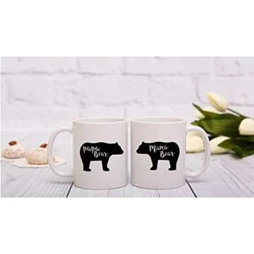 AW Fashions Mama Bear, Papa Bear Couples Mug - Funny Couple Mug - (2) 11OZ Coffee Mug - Funny Mug Set - Mugs For boyfriend and Girlfriend and Husband and wife