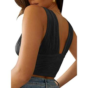 LYANER Women's Sexy Deep V Neck Slim Fitted Strap Crop Cami Tank Sleeveless Top