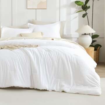 Litanika White Comforter King Size, 3 Pieces Lightweight Solid Bedding Comforter Set, All Season Flu...