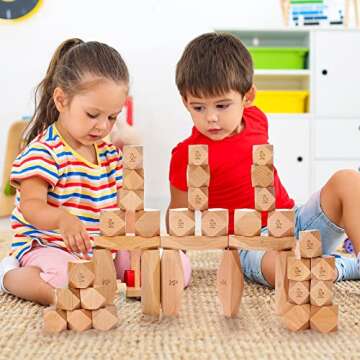 oathx Montessori Toys Stacking Rocks Wooden Blocks Building Preschool Balancing Stones for Toddlers 1-3 Girls Boys Sensory Natural Wood 20pcs Large Size