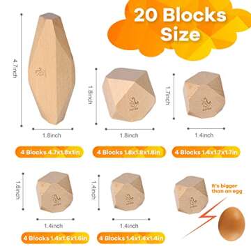 oathx Montessori Toys Stacking Rocks Wooden Blocks Building Preschool Balancing Stones for Toddlers 1-3 Girls Boys Sensory Natural Wood 20pcs Large Size