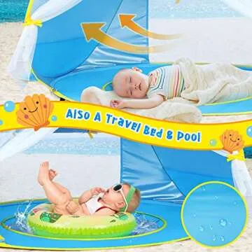 Monobeach Baby Beach Tent, Beach Canopy Sun Shelter UPF50+ UV Protection Baby Pool with Canopy, Easy Set Up Pop Up Baby Beach Shade Pool for Toddlers Outdoor Camping Pool Fun (Front Mesh Blue)