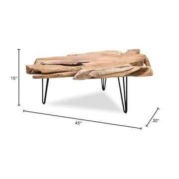 Edloe Finch Live Edge Coffee Table Hairpin Steel Legs, Natural Teak