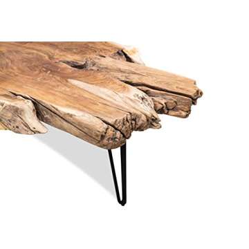 Edloe Finch Live Edge Coffee Table Hairpin Steel Legs, Natural Teak