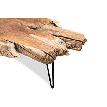 Edloe Finch Live Edge Coffee Table Hairpin Steel Legs, Natural Teak