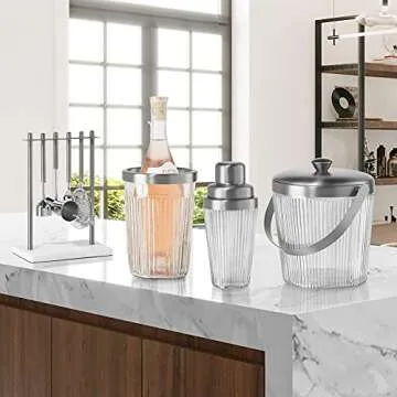 OGGI Vintage Ribbed Glass Cocktail Shaker- 16oz, Stainless Steel Top; Ideal Martini Shaker, Drink Shaker, Bartender Shaker; Make Great Bar Gifts, Cocktail Accessories and Bar Cart Accessories