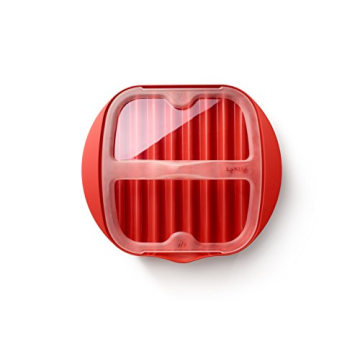 Lekue Microwave Bacon Maker/Cooker with Lid, Red, 11.02" L x 9.8" W x 2.3" H