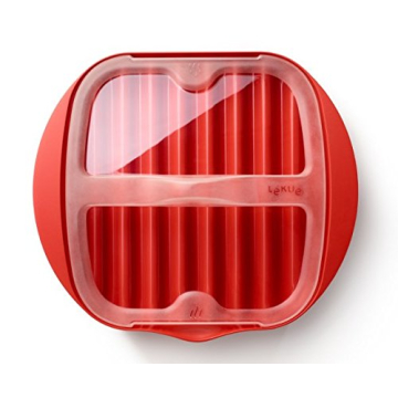 Lekue Microwave Bacon Maker/Cooker with Lid, Red, 11.02" L x 9.8" W x 2.3" H