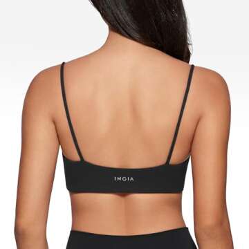 INGIA Women's Square Neck Sports Bra Spaghetti Strap Padded Cami Yoga Wireless Square Back Workout Bra Crop Top