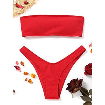 ZAFUL Women's Stylish Strapless Ribbed Bikini Set