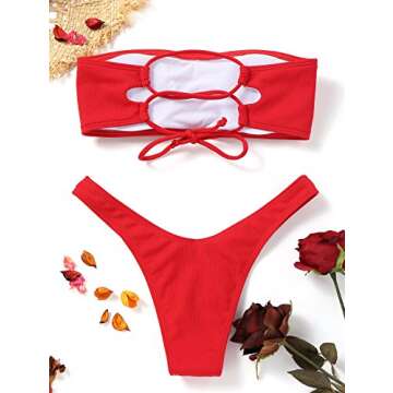 ZAFUL Women's Stylish Strapless Ribbed Bikini Set