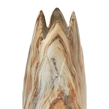 Deco 79 Ceramic Decorative Vase Marbled Centerpiece Vase with Angled Edge Opening and Rust Accents, Flower Vase for Home Decoration 7" x 7" x 21", Beige