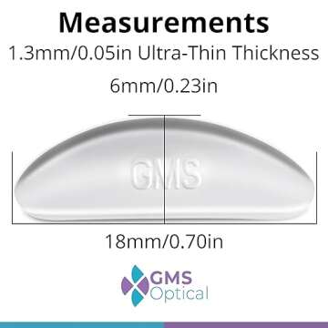 GMS Optical 1.3mm Extra-Thin / 18mm Large-Length - Anti-Slip Adhesive Contoured Silicone Eyeglass No...