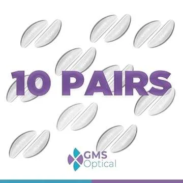 GMS Optical 1.3mm Extra-Thin / 18mm Large-Length - Anti-Slip Adhesive Contoured Silicone Eyeglass Nose Pads with Super Sticky Backing - (5 Pair - 2 Pack) (10 Total Pairs) (Clear)