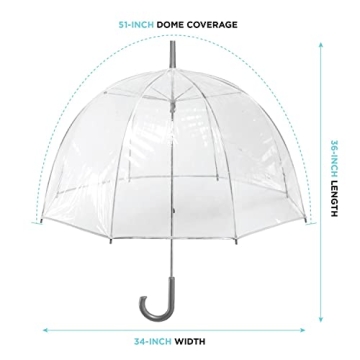 totes Women's Clear Bubble Umbrella – Transparent Dome Coverage – Large Windproof and Rainproof Canopy – Ideal for Weddings, Proms or Everyday Protection, Clear