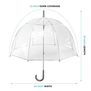 totes Women's Clear Bubble Umbrella – Transparent Dome Coverage – Large Windproof and Rainproof Canopy – Ideal for Weddings, Proms or Everyday Protection, Clear
