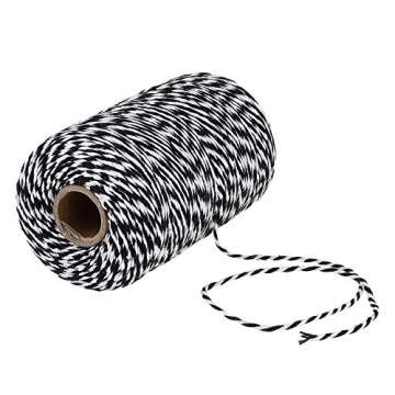 656 Feet Black and White Twine,200m Cotton Bakers Twine,Christmas Gift Wrapping Twine,Cotton Cord Kitchen Twine