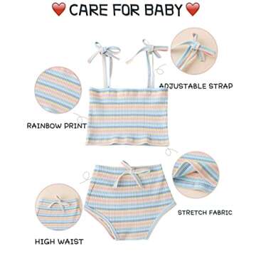MODNTOGA Newborn Toddler Baby Girls Summer Clothes Set Rainbow Outfits Sleeveless Halter Tank Top Striped Shorts Pants