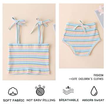 MODNTOGA Newborn Toddler Baby Girls Summer Clothes Set Rainbow Outfits Sleeveless Halter Tank Top Striped Shorts Pants