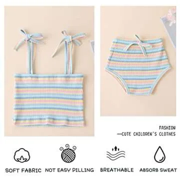 MODNTOGA Newborn Toddler Baby Girls Summer Clothes Set Rainbow Outfits Sleeveless Halter Tank Top Striped Shorts Pants