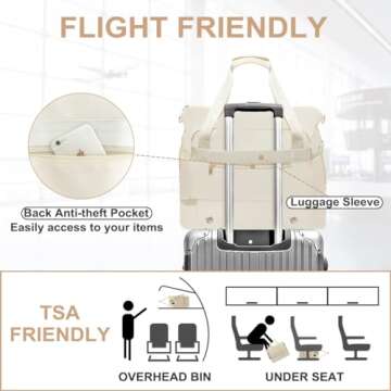 HenFit Weekender Bags For Women Men, ONE YEAR WARRATY Gym Bag, Travel Duffel Bag With Luggage Sleeve, Sports Tote Gym Carry On Bag,Overnight Duffle Bag With Makeup Wet Pocket For Travel, Yoga (Beige)