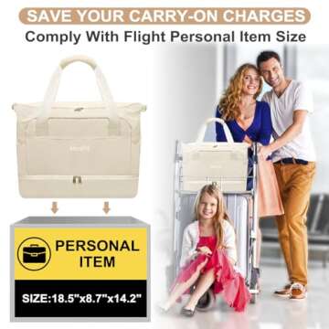 HenFit Weekender Bags For Women Men, ONE YEAR WARRATY Gym Bag, Travel Duffel Bag With Luggage Sleeve, Sports Tote Gym Carry On Bag,Overnight Duffle Bag With Makeup Wet Pocket For Travel, Yoga (Beige)