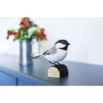 WILDLIFEGARDEN Wildlife Garden Black-Capped Chickadee DecoBird, Artisanal Hand-Carved Wood Replica, ...