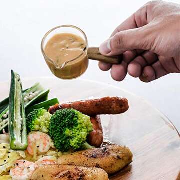 Goeielewe Espresso Shot Glass with Wood Handle, 3-Ounce Milk Cup Jug Cream Pitcher, Shot Glasses Espresso Parts Heat Resistant Glass Creamer for Coffee Tea or Maple Syrup Serving