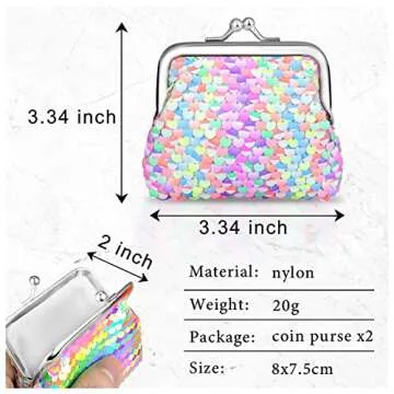 WisePoint Change Purse 2 Packs, Nylon Coin Purse for Women and Girls, Double Sided Sequin Coin Purse...