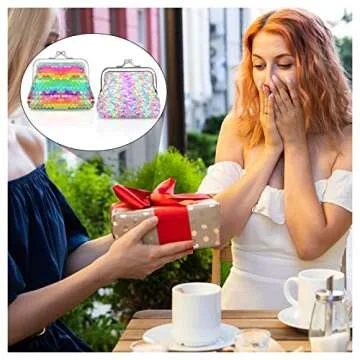 WisePoint Change Purse 2 Packs, Nylon Coin Purse for Women and Girls, Double Sided Sequin Coin Purses Coin Wallet with Kiss Lock Closure, Colorful Coin Pouch for Change, Keys, Lipstick