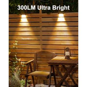300 Lumens Solar Fence Lights, 4Pack Solar Powered Fence Lights Outdoor Waterproof LED with Fouced Lens, 3000K Adjutable Brightness Solar Step Lights for Wall Deck Yard Patio Railing Decor