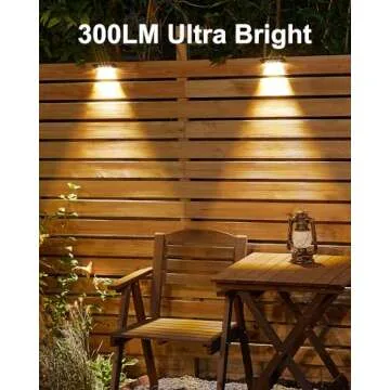 300 Lumens Solar Fence Lights, 4Pack Solar Powered Fence Lights Outdoor Waterproof LED with Fouced Lens, 3000K Adjutable Brightness Solar Step Lights for Wall Deck Yard Patio Railing Decor
