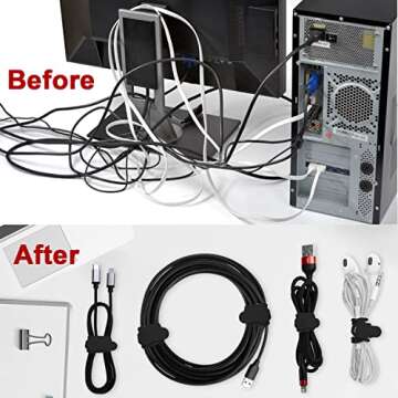 Nearockle 16Pcs Silicone Cable Straps Wire Organizer for Bundling Earphone, Phone Charger, Computer Cords, Reusable Cable Ties Cord Organizer in Home,Office,Kitchen,School(Black)