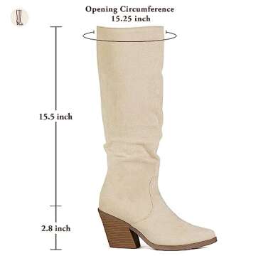 Putu Women's Pointed Toe Knee High Boots Faux Suede Stacked Chunky Heel Boots Side Zipper Slouchy High Boots