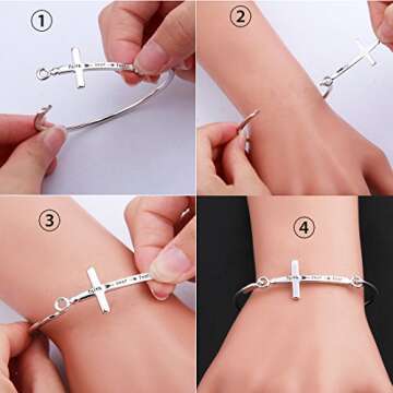 Zuo Bao Christian Bangle Bracelet Faith Over Fear Cross Bracelet Thin Line Sideways Cross Bracelet Religious Jewelry Inspirational Gift (Silver)