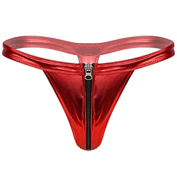 YONGHS Men's Sexy Shiny Zipper Thong G-String Underwear